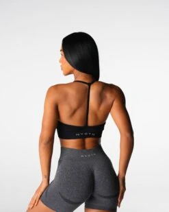 Black Wander Seamless Open Back Sports Bra -NVGTN Sportswear Shop DSC05141