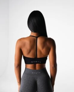Black Wander Seamless Open Back Sports Bra