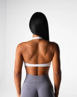 Seamless Halter Sports Bra with Open Back and Scrunch Detail - White