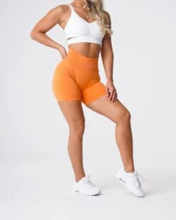 High Waisted Seamless Workout Shorts - Sunset Orange -NVGTN Sportswear Shop DSC05688