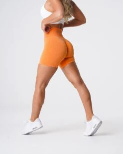 High Waisted Seamless Workout Shorts - Sunset Orange -NVGTN Sportswear Shop DSC05689 ea710174 7984 42cd 9901 1f9d20172c0c