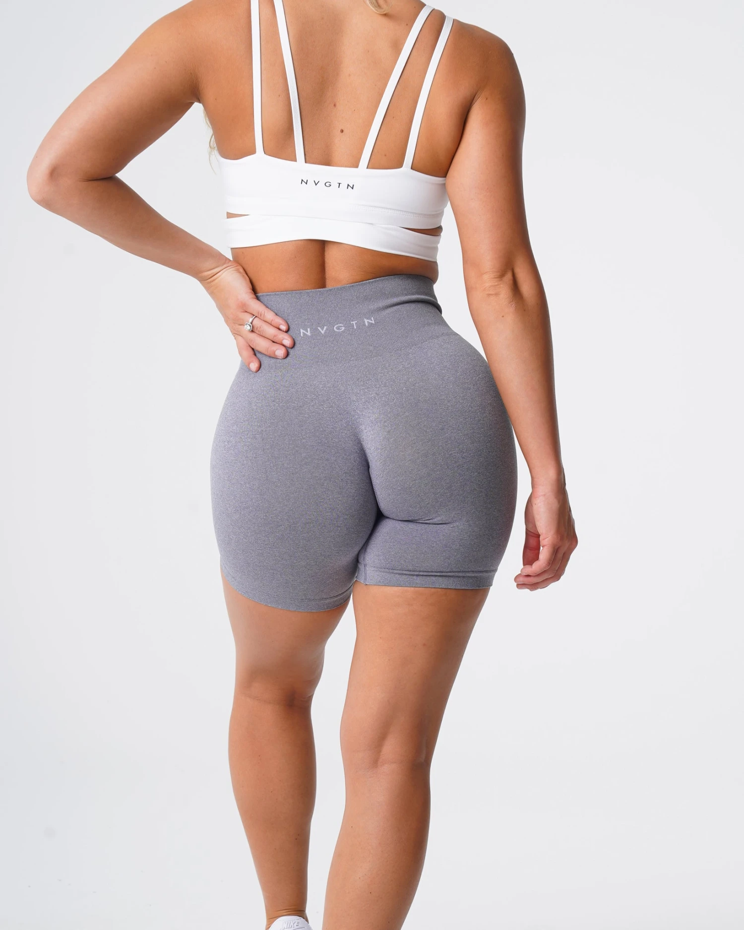 Grey Pro Seamless High-Waisted Athletic Shorts 2 Grey Pro Seamless High-Waisted Athletic Shorts - Image 2