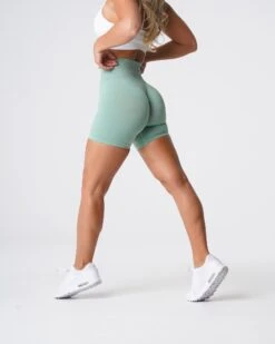 Sage Green High-Waisted Seamless Pro Workout Shorts 7 Sage Green High-Waisted Seamless Pro Workout Shorts -NVGTN Sportswear Shop DSC05710