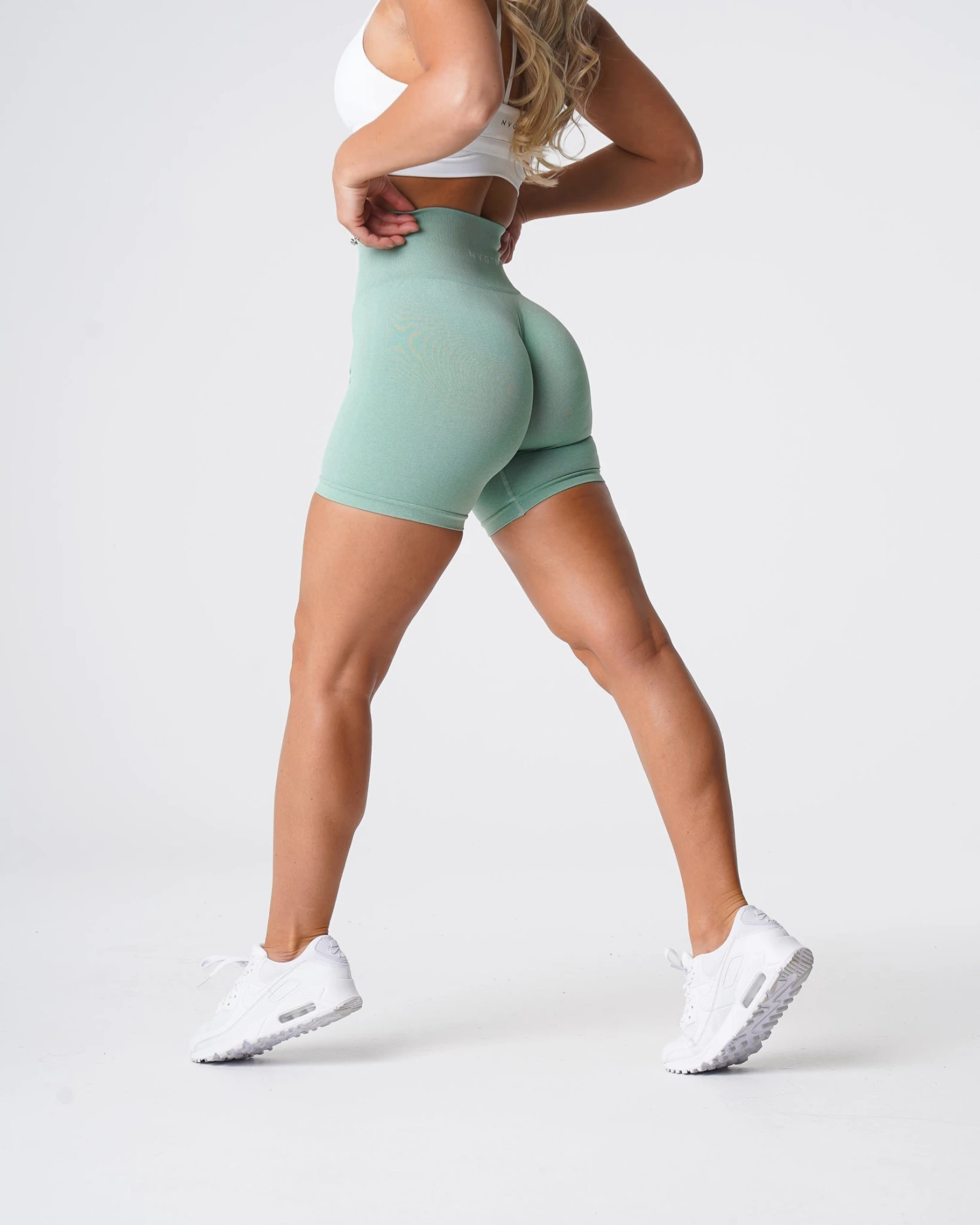 Sage Green High-Waisted Seamless Pro Workout Shorts 4 Sage Green High-Waisted Seamless Pro Workout Shorts - Image 4