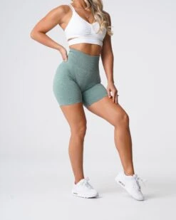 Sage Green High Waisted Scrunch Seamless Workout Shorts -NVGTN Sportswear Shop DSC05745