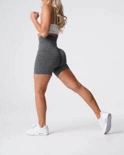 High Waisted Scrunch Seamless Shorts - Black Speckled Workout Bottoms