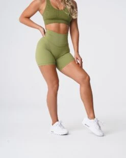 Signature 2.0 High Waisted Gym Shorts - No Front Seam - Olive 6 Signature 2.0 High Waisted Gym Shorts - No Front Seam - Olive -NVGTN Sportswear Shop DSC05757
