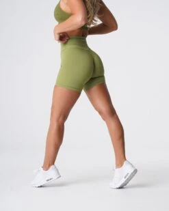 Signature 2.0 High Waisted Gym Shorts - No Front Seam - Olive 7 Signature 2.0 High Waisted Gym Shorts - No Front Seam - Olive -NVGTN Sportswear Shop DSC05758