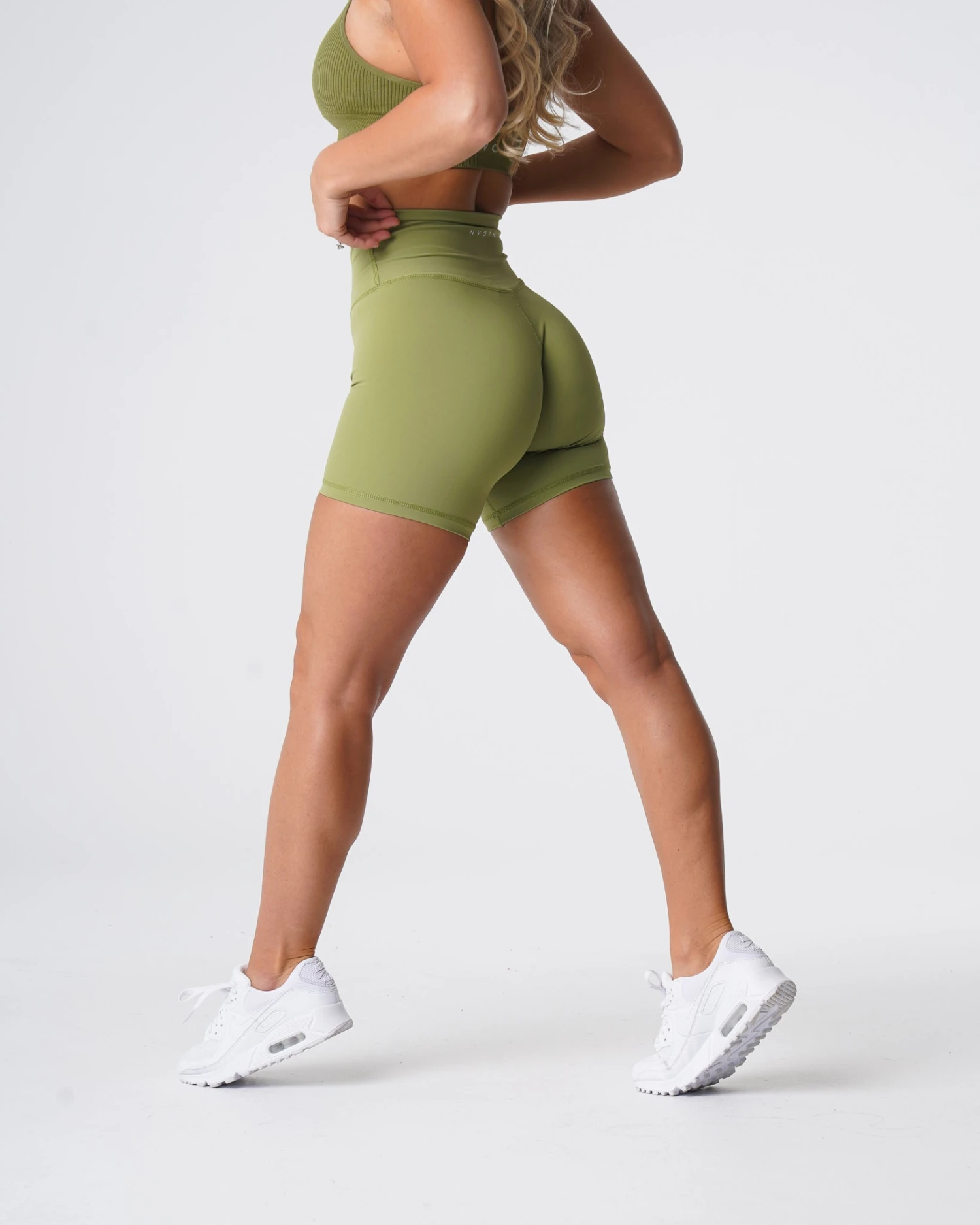 Signature 2.0 High Waisted Gym Shorts - No Front Seam - Olive 4 Signature 2.0 High Waisted Gym Shorts - No Front Seam - Olive - Image 4