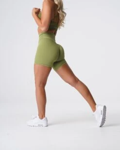Signature 2.0 High Waisted Gym Shorts - No Front Seam - Olive