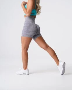 Grey Camo Seamless High Waisted Workout Shorts - Sculpting Gym Wear