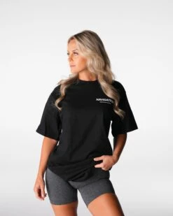 Oversized Cropped Graphic Tee - Black Navigation Essential Top