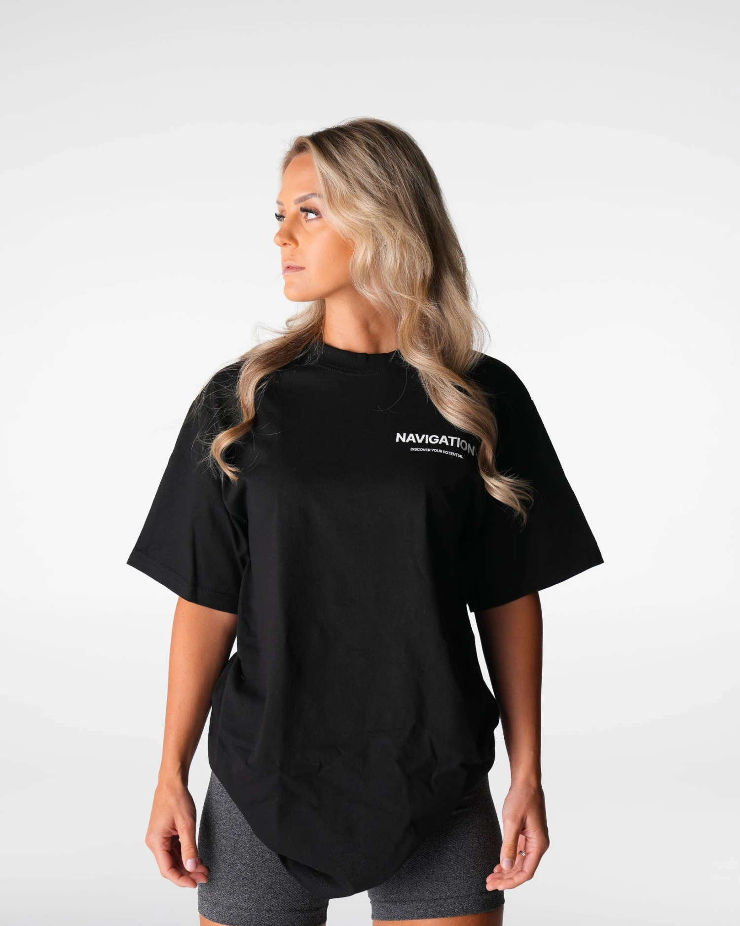 Oversized Cropped Graphic Tee - Black Navigation Essential Top 3 Oversized Cropped Graphic Tee - Black Navigation Essential Top - Image 3