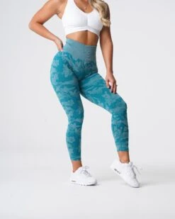 Teal Camo High Waisted Seamless Leggings - Premium Workout Compression -NVGTN Sportswear Shop DSC05929