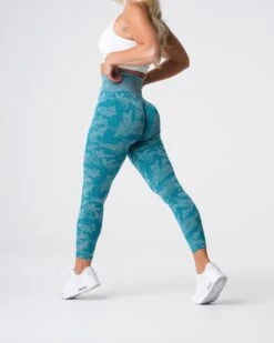 Teal Camo High Waisted Seamless Leggings - Premium Workout Compression -NVGTN Sportswear Shop DSC05930