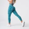 Teal Camo High Waisted Seamless Leggings - Premium Workout Compression