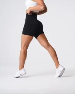 High-Waisted Black Seamless Workout Shorts with Compression Waistband