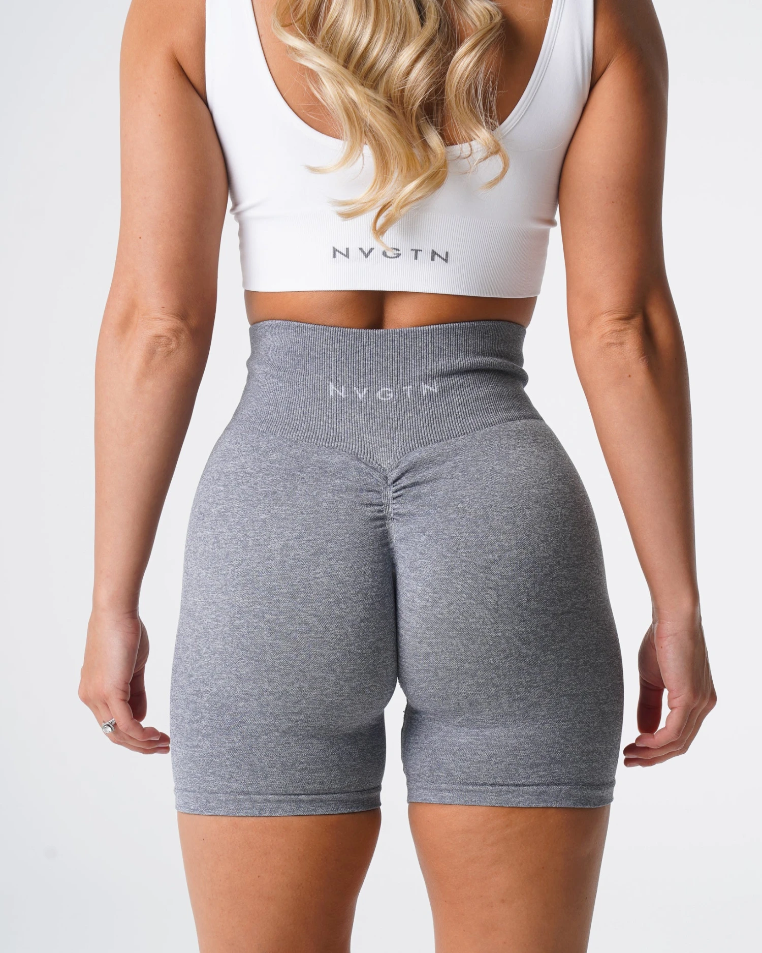 High Waist Grey Scrunch Seamless Shorts - Booty Lifting Fitness Wear 2 High Waist Grey Scrunch Seamless Shorts - Booty Lifting Fitness Wear - Image 2