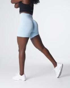 Icy Blue Camo Seamless High-Waisted Workout Shorts