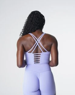 Periwinkle Longline Strappy Sports Bra - Medium High Impact Workout Top