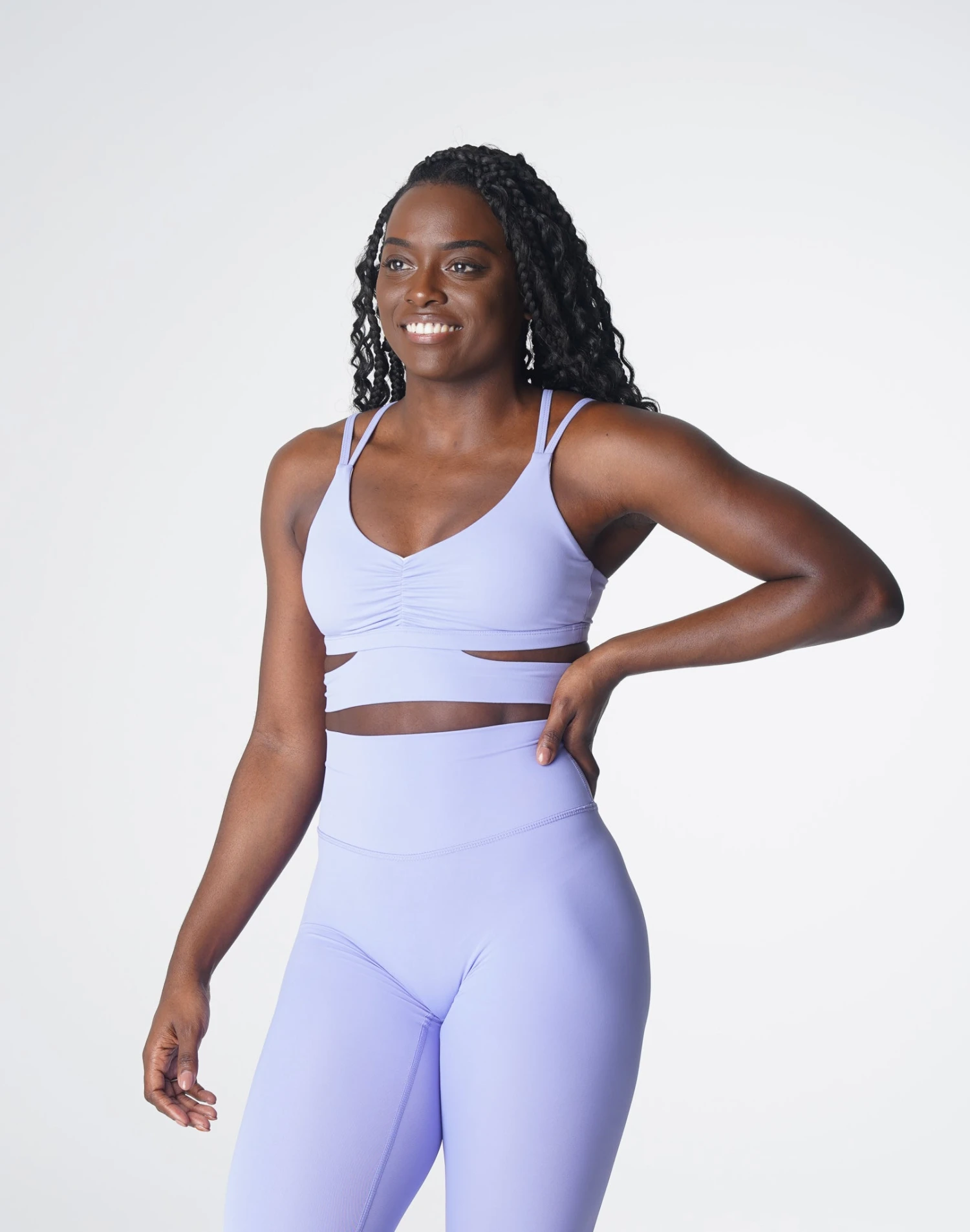 Periwinkle Ruched Crossbody Sports Bra - Revolve Activewear Top 3 Periwinkle Ruched Crossbody Sports Bra - Revolve Activewear Top - Image 3