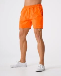 Men's Orange Quick-Dry Performance Flex Shorts with Zipper Pockets