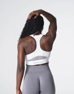 White Seamless Racerback Sports Bra with Mesh Ventilation
