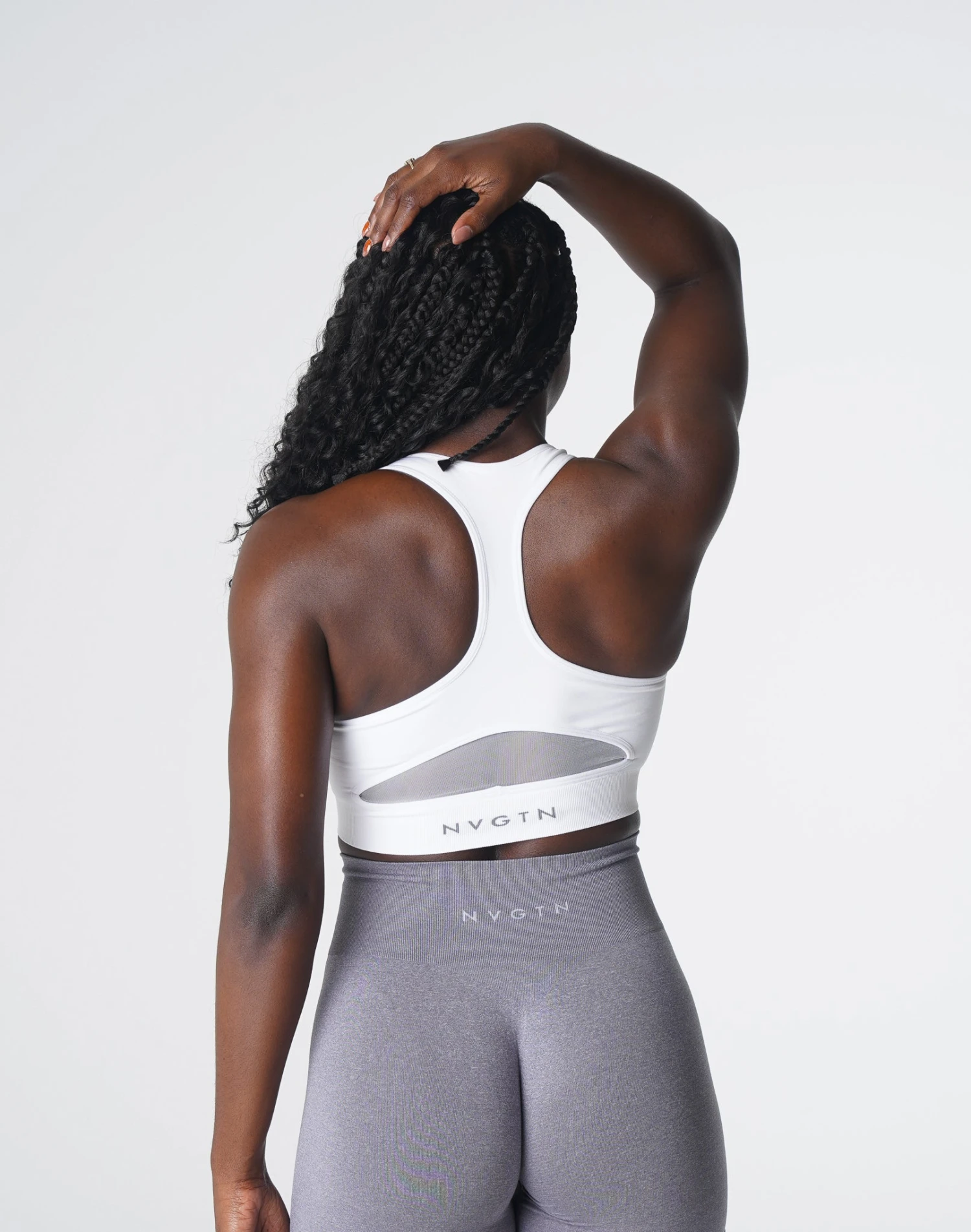 White Seamless Racerback Sports Bra with Mesh Ventilation 1 White Seamless Racerback Sports Bra with Mesh Ventilation