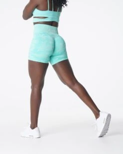 High-Waisted Mint Camo Seamless Workout Shorts