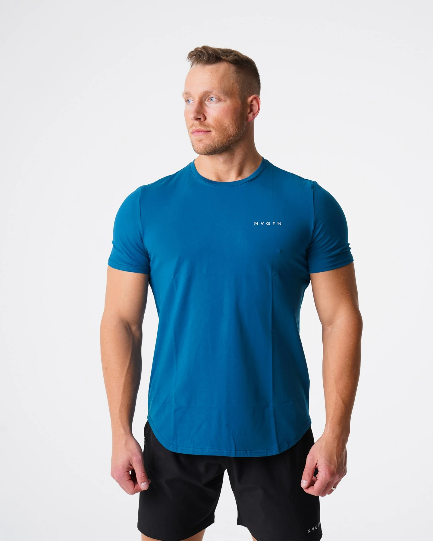 Men's French Blue Fitted Athletic T-Shirt - Pulse Physique Enhancing Tee 1 Men's French Blue Fitted Athletic T-Shirt - Pulse Physique Enhancing Tee