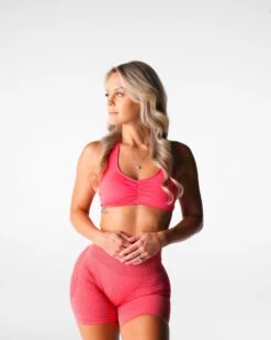 Seamless Halter Bra with Open Back - Candy Apple Red Workout Top