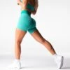 Turquoise High Waisted Seamless Workout Shorts with Glute Contouring