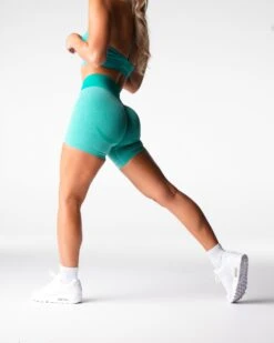 Turquoise High Waisted Seamless Workout Shorts with Glute Contouring