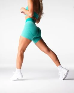Turquoise High Waisted Seamless Workout Shorts with Glute Contouring -NVGTN Sportswear Shop DSC06691