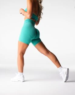 Turquoise High Waisted Seamless Biker Shorts with Glute Contour