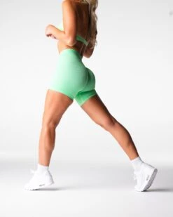 High Waisted Seamless Workout Shorts - Pistachio Zesty Gym Shorts 6 High Waisted Seamless Workout Shorts - Pistachio Zesty Gym Shorts -NVGTN Sportswear Shop DSC06725