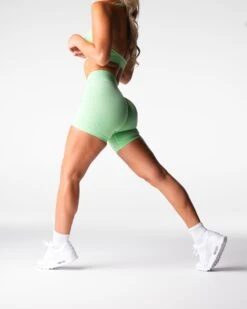 High-Waisted Seamless Workout Shorts - Pistachio Sculpting Gym Wear 6 High-Waisted Seamless Workout Shorts - Pistachio Sculpting Gym Wear -NVGTN Sportswear Shop DSC06740