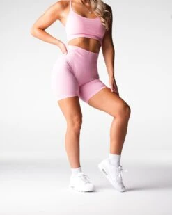 High Waisted Seamless Biker Shorts - Baby Pink Mid-Thigh Yoga Shorts 7 High Waisted Seamless Biker Shorts - Baby Pink Mid-Thigh Yoga Shorts -NVGTN Sportswear Shop DSC06797