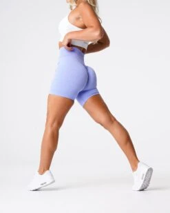 High Waisted Seamless Scrunch Gym Shorts - Periwinkle Blue 7 High Waisted Seamless Scrunch Gym Shorts - Periwinkle Blue -NVGTN Sportswear Shop DSC06852