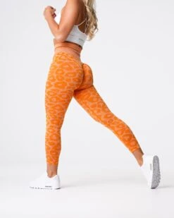 Burnt Orange Leopard Seamless Leggings | High-Waisted Workout Tights