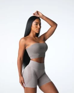 Taupe Ribbed Seamless Strapless Bandeau Bra with Removable Padding -NVGTN Sportswear Shop DSC06867 5dbced4a 8cfd 4871 a547 2d0683e4af8d