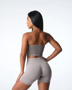 Taupe Ribbed Seamless Strapless Bandeau Bra with Removable Padding -NVGTN Sportswear Shop DSC06870 2d924ac6 649b 4b59 b3ae 2cccd51388e9