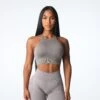 Taupe Seamless Strappy Back Sports Bra - Embrace Collection