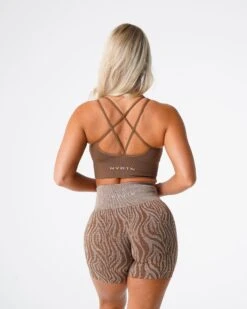 Mocha Flourish Seamless Sports Bra with Back Strap Detailing
