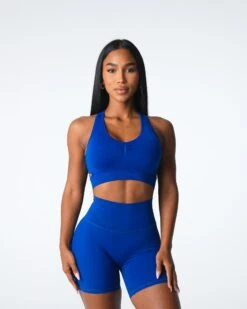 Sapphire Blue Seamless Sports Bra - Medium Impact Workout Top