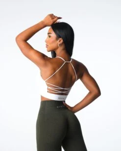 White Seamless Open Back Sports Bra - Flirty & Comfortable Athleisure -NVGTN Sportswear Shop DSC06949