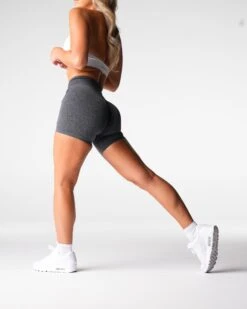 Premium Black Speckled Mid Rise Seamless Workout Shorts