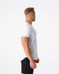 White Men's Fitted Muscle Tee - Premium Athletic Fit Pulse Shirt -NVGTN Sportswear Shop DSC06963 2