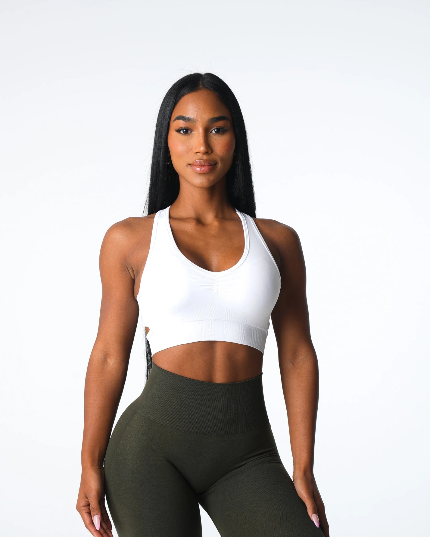 Rise Seamless White Workout Bra with Back Cutout 2 Rise Seamless White Workout Bra with Back Cutout - Image 2