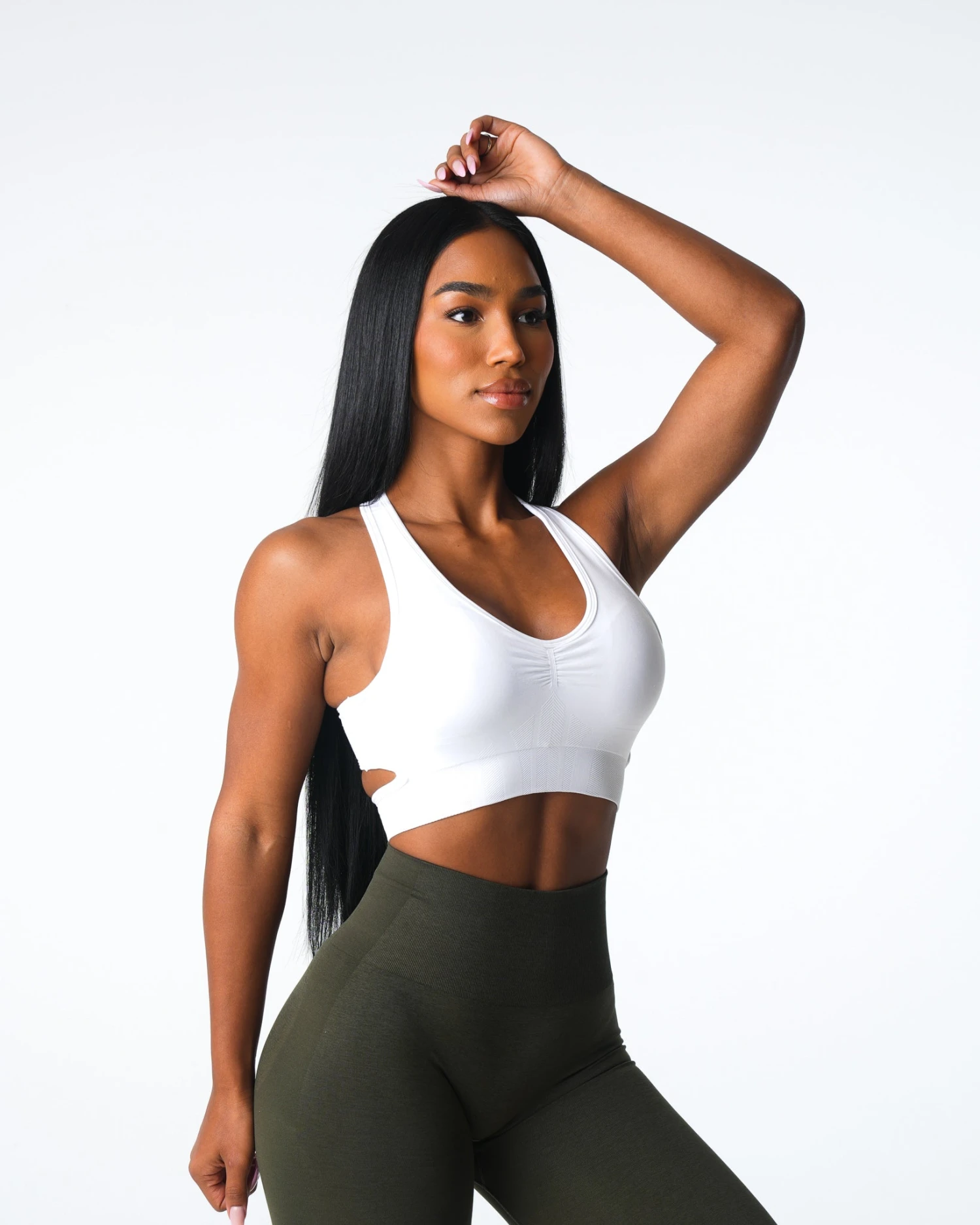 Rise Seamless White Workout Bra with Back Cutout 3 Rise Seamless White Workout Bra with Back Cutout - Image 3